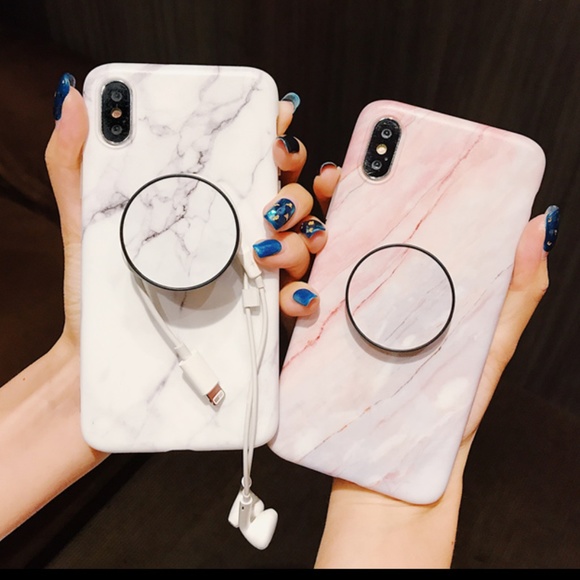 iPhone XR ❤️white marble phone case with holder - Picture 7 of 7